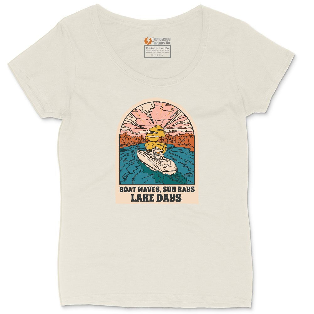 Boat Waves Sun Rays Lake Days Ladies Curvy Tee - Natural Heather