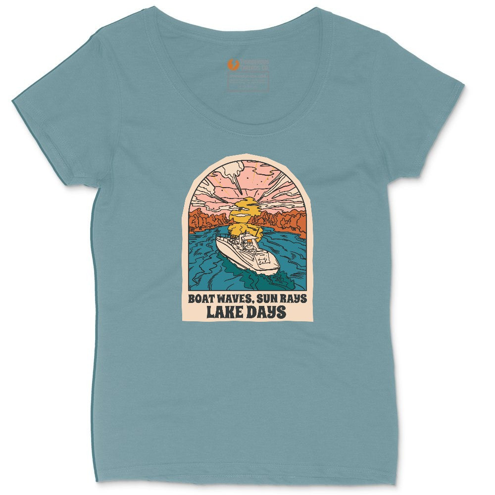 Boat Waves Sun Rays Lake Days Ladies Curvy Tee - Surf Blackout