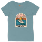 Boat Waves Sun Rays Lake Days Ladies Curvy Tee - Surf Blackout