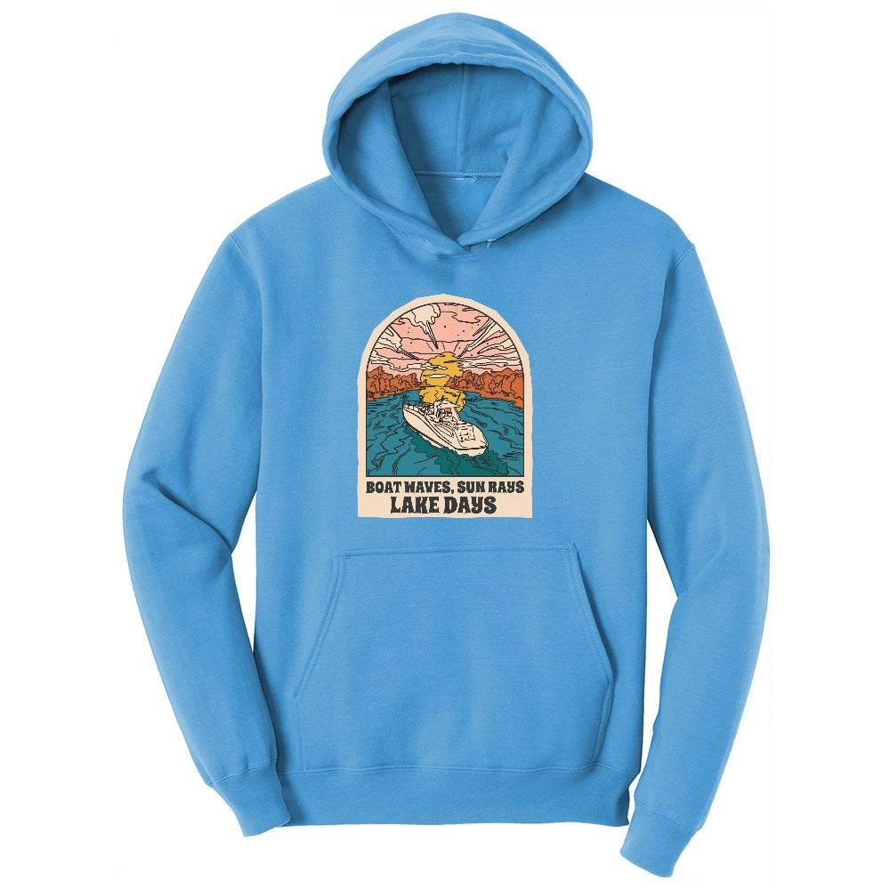 Boat Waves Sun Rays Lake Days Ladies Hoodie - Aquatic Blue