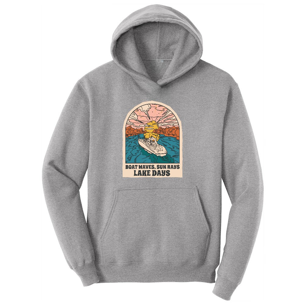Boat Waves Sun Rays Lake Days Ladies Hoodie - Athletic Heather