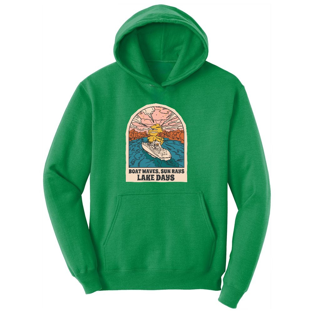 Boat Waves Sun Rays Lake Days Ladies Hoodie - Kelly Green
