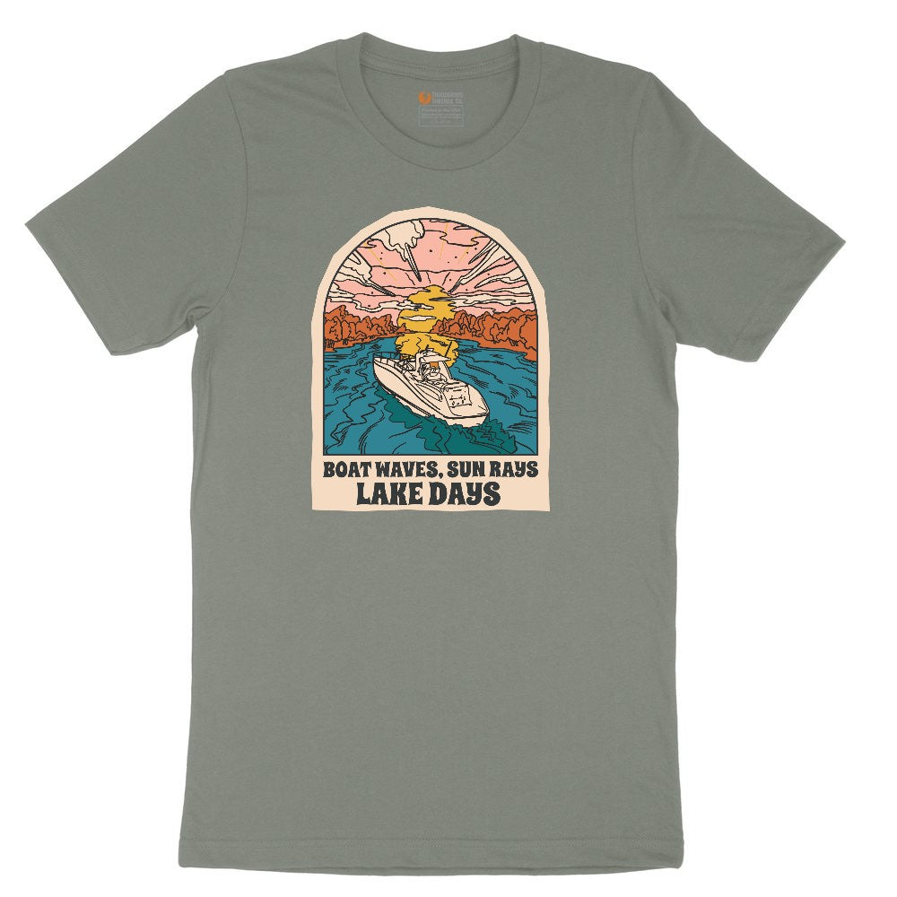 Boat Waves Sun Rays Lake Days Ladies Short Sleeve Tee - Bamboo Blackout