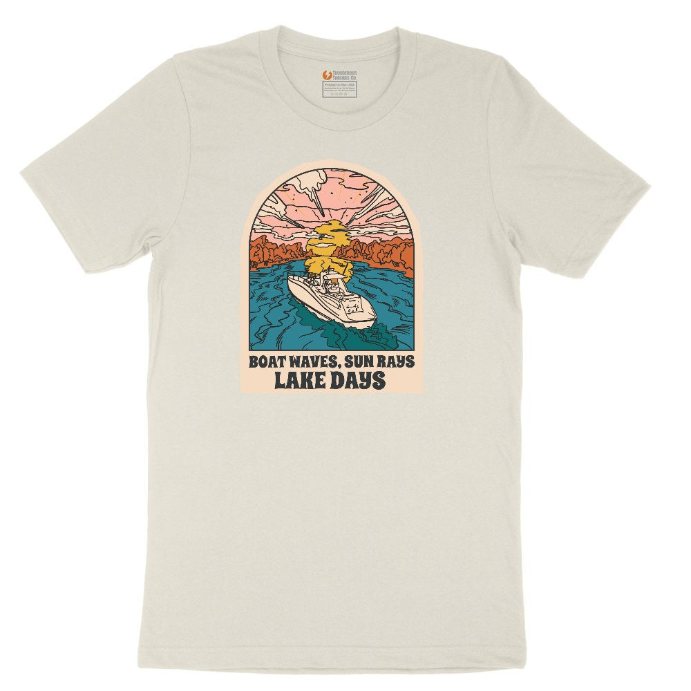 Boat Waves Sun Rays Lake Days Ladies Short Sleeve Tee - Natural Heather