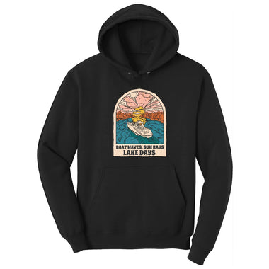 Boat Waves Sun Rays Lake Days Hoodie - Jet Black