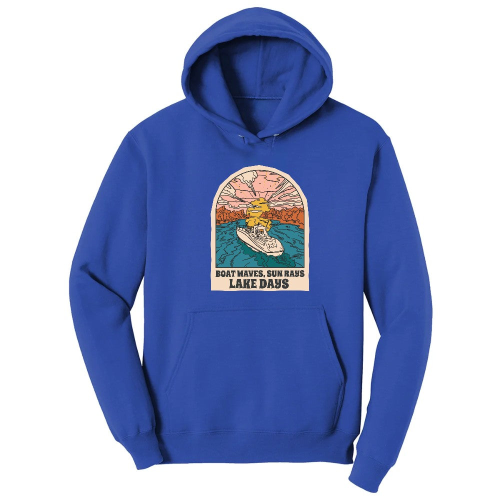 Boat Waves Sun Rays Lake Days Hoodie - True Royal