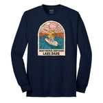Boat Waves Sun Rays Lake Days Long Sleeve Tee - Navy