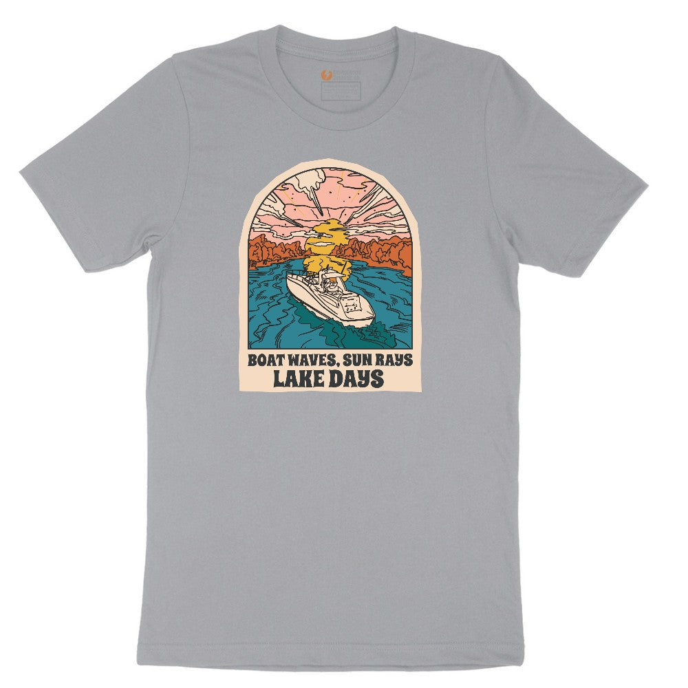 Boat Waves Sun Rays Lake Days Short Sleeve Tee - Athletic Heather Grey
