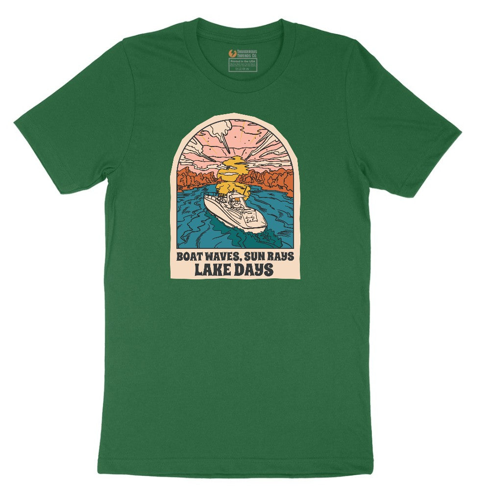 Boat Waves Sun Rays Lake Days Short Sleeve Tee - Athletic Kelly