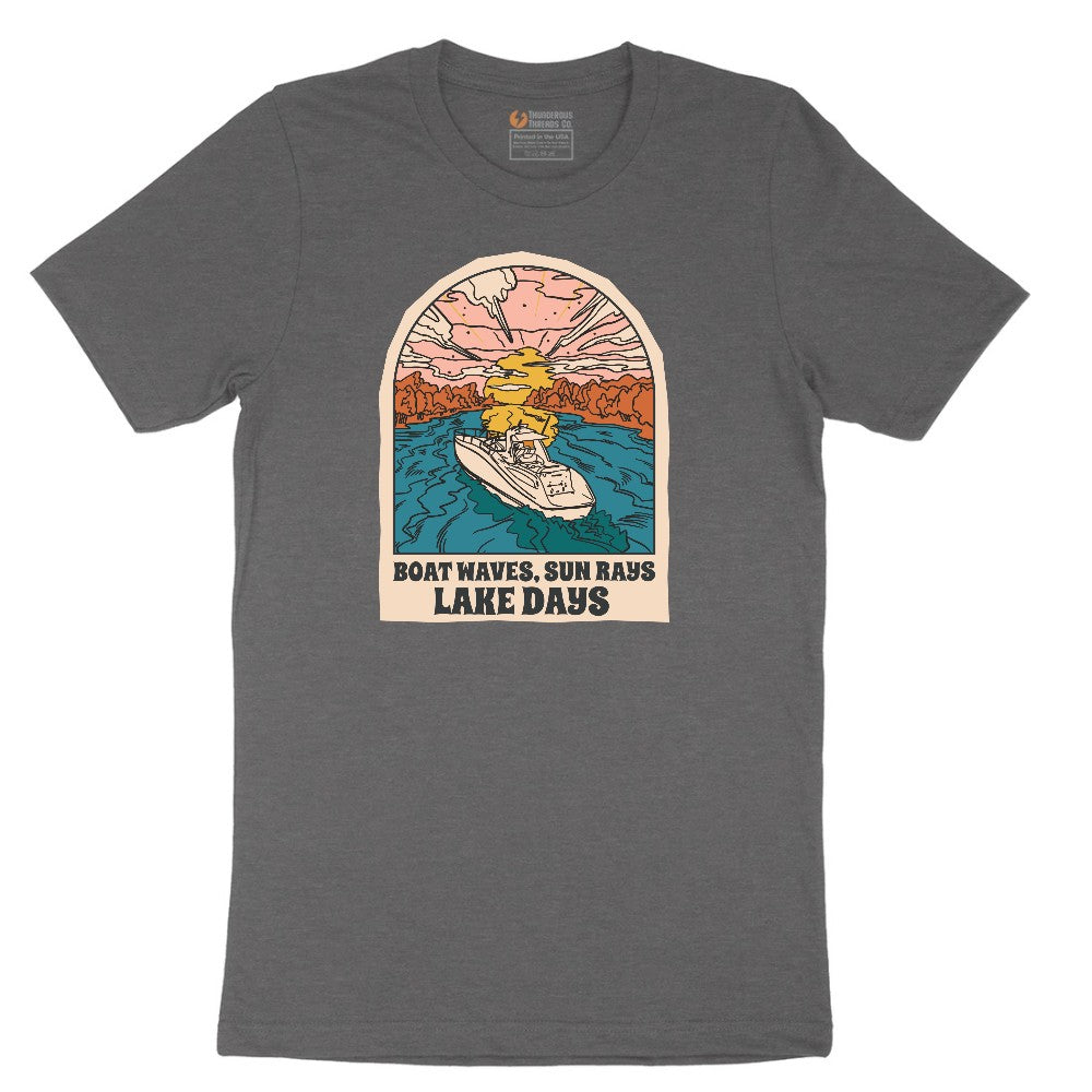 Boat Waves Sun Rays Lake Days Short Sleeve Tee - Dark Heather Grey