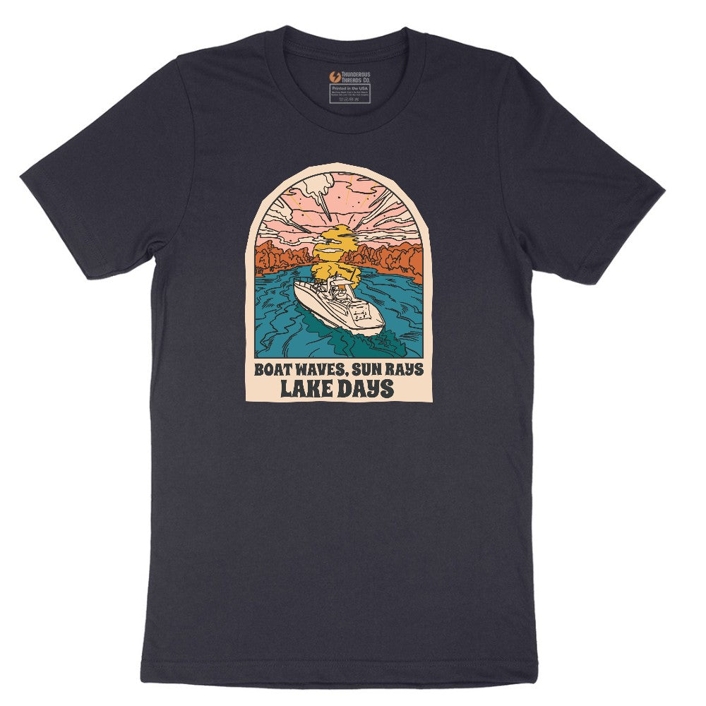 Boat Waves Sun Rays Lake Days Short Sleeve Tee - Deep Navy
