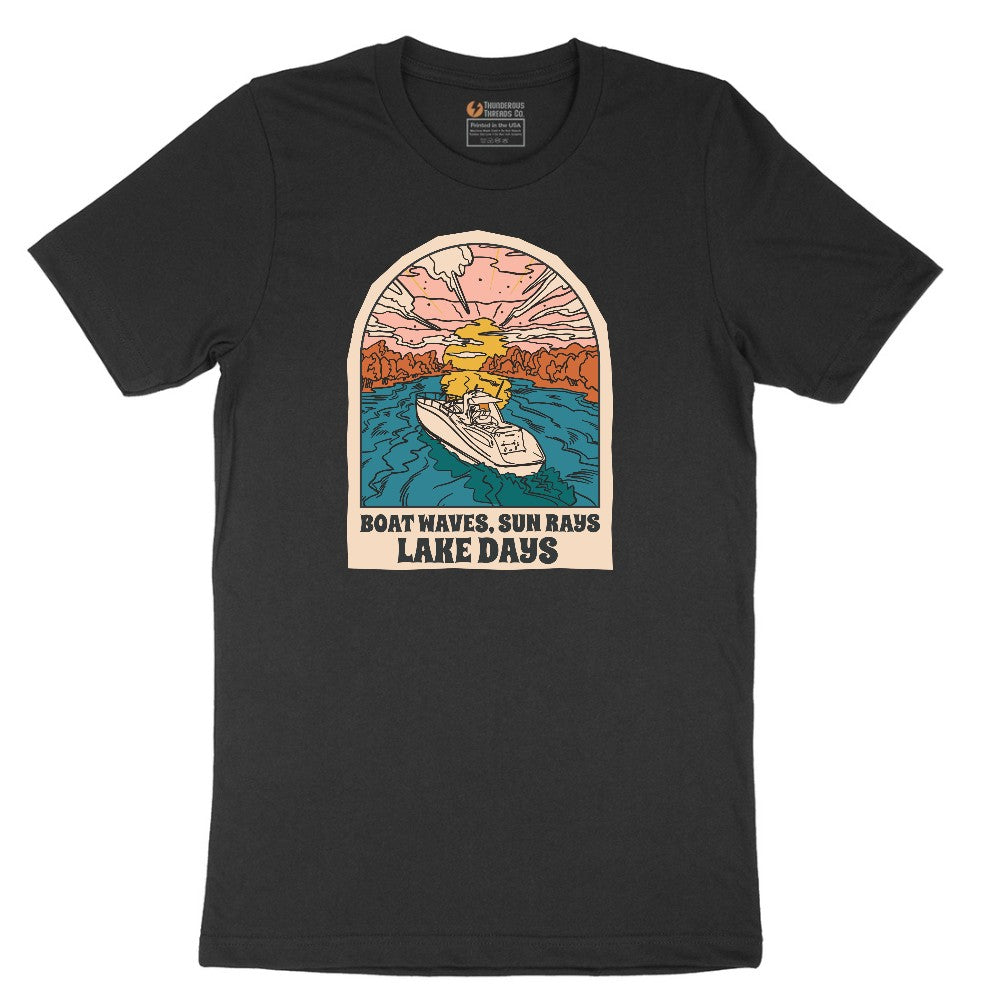 Boat Waves Sun Rays Lake Days Short Sleeve Tee - Jet Black