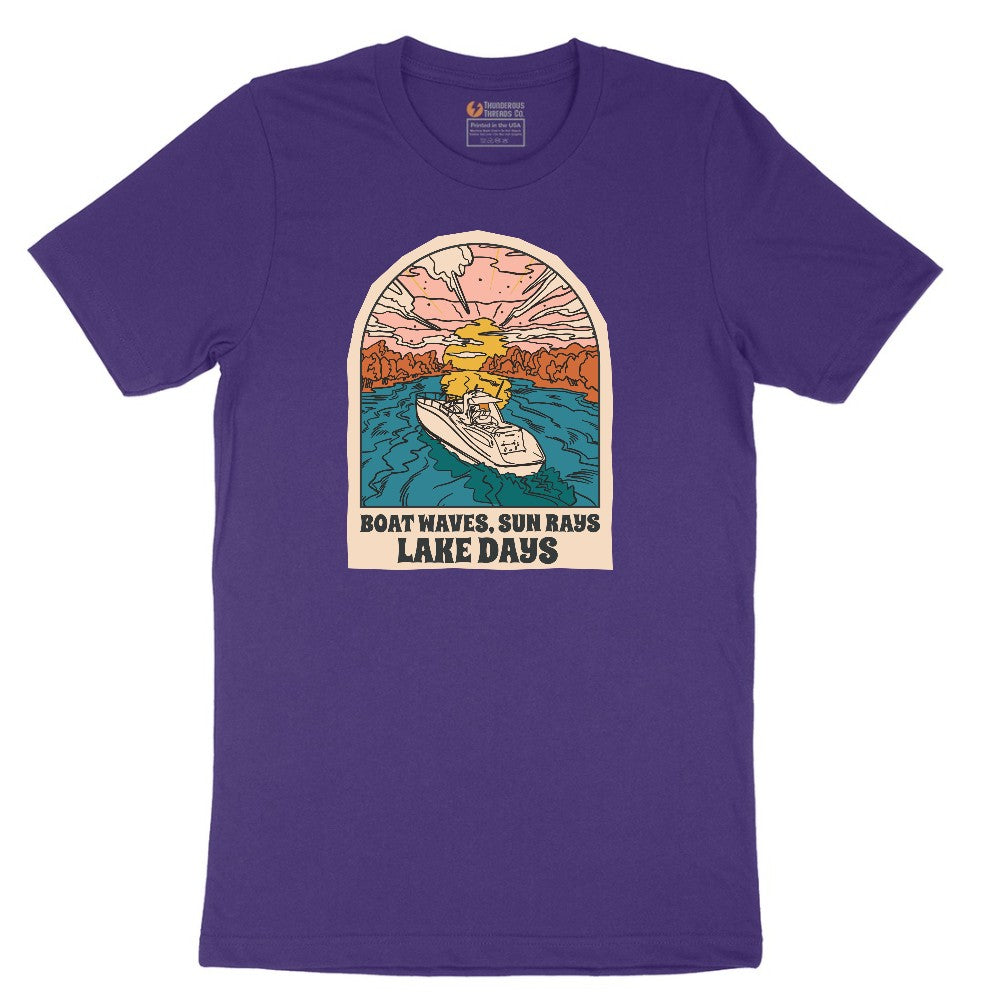Boat Waves Sun Rays Lake Days Short Sleeve Tee - Team Purple
