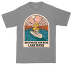 Boat Waves Sun Rays Lake Days tall t-shirt for men in Athletic Heather