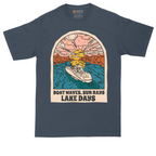 Boat Waves Sun Rays Lake Days tall t-shirt for men in Heather Navy