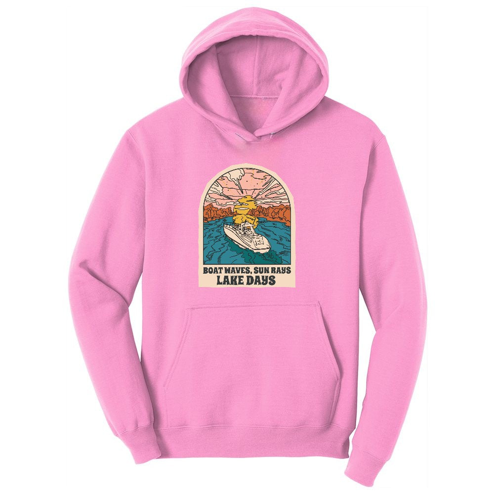 Boat Waves Sun Rays Lake Days Toddler Hoodie - Candy Pink