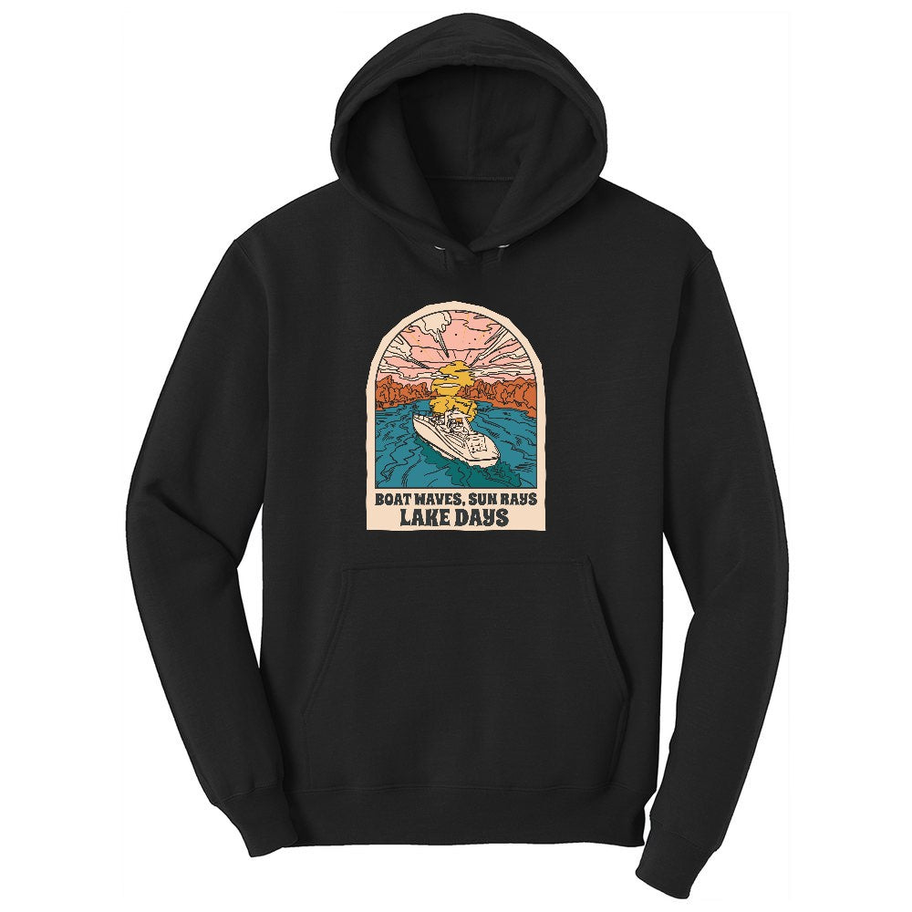 Boat Waves Sun Rays Lake Days Toddler Hoodie - Jet Black