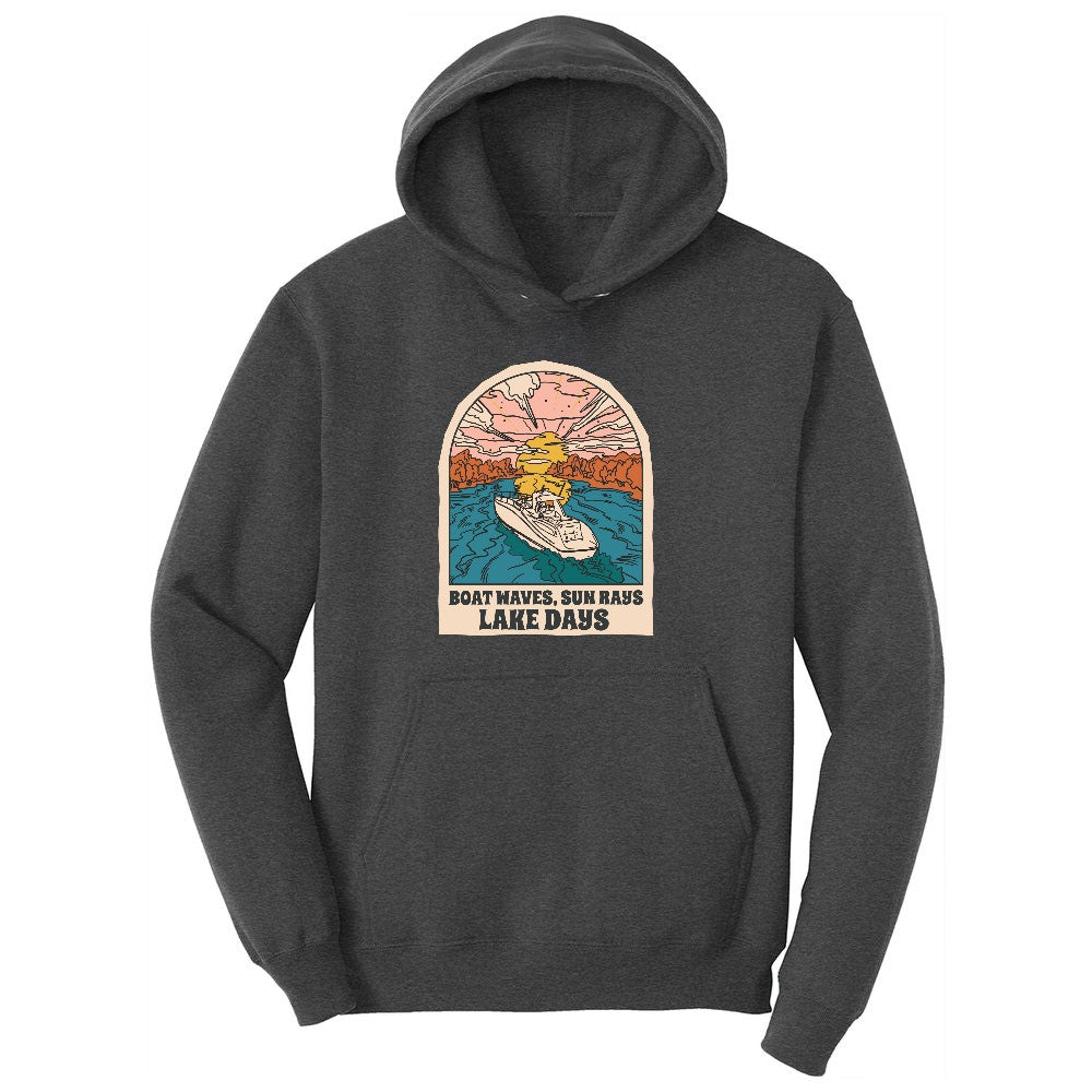Boat Waves Sun Rays Lake Days Youth Hoodie - Dark Heather Grey