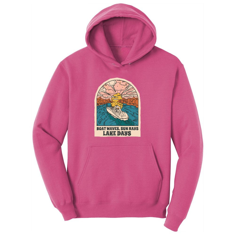 Boat Waves Sun Rays Lake Days Youth Hoodie - Sangria