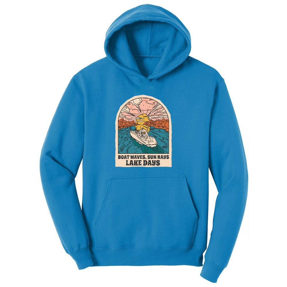 Boat Waves Sun Rays Lake Days Youth Hoodie - Sapphire