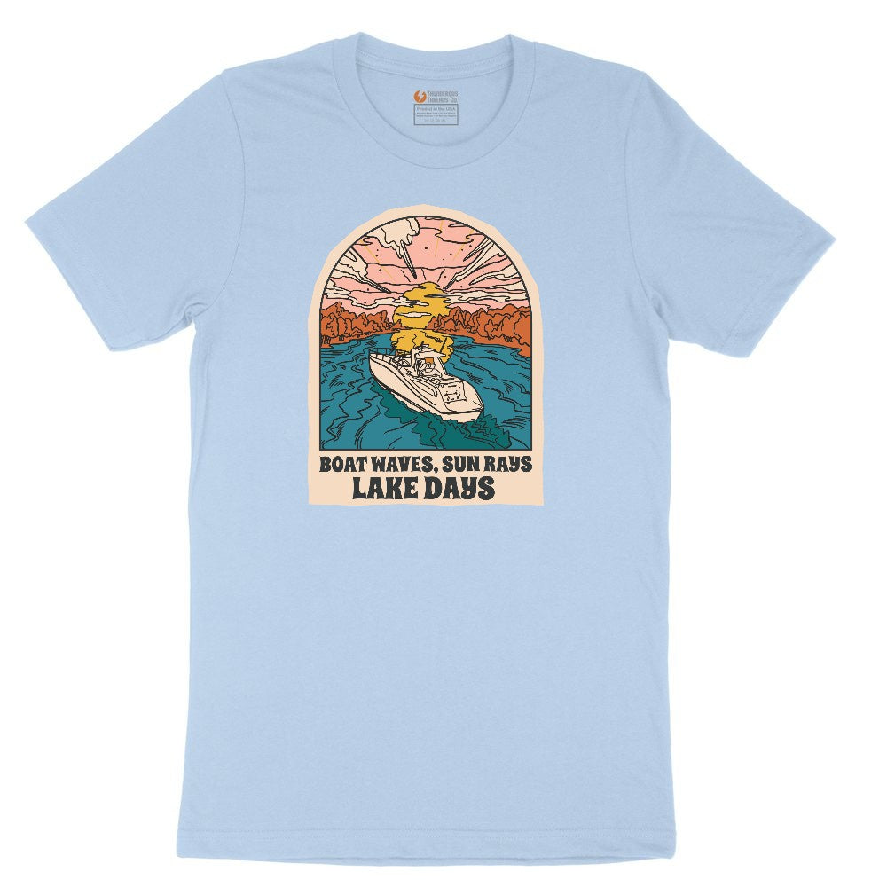 Boat Waves Sun Rays Lake Days Youth Short Sleeve Tee - Light Blue