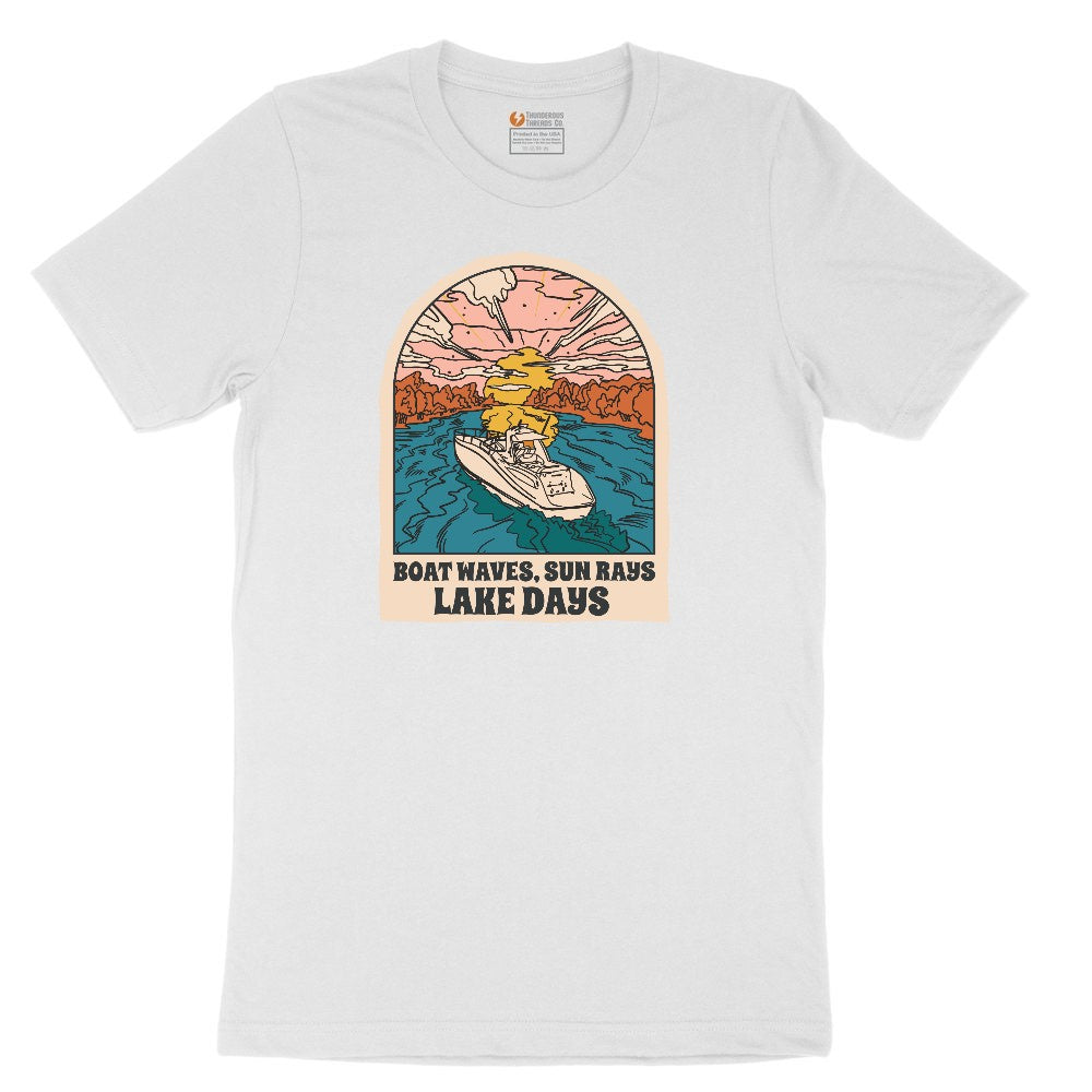 Boat Waves Sun Rays Lake Days Youth Short Sleeve Tee - White
