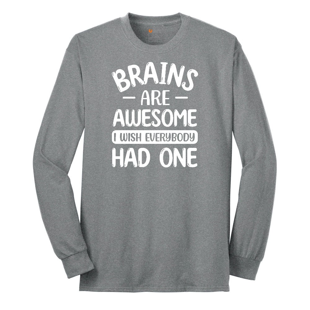 Brains are Awesome Long Sleeve Tee - Athletic Grey