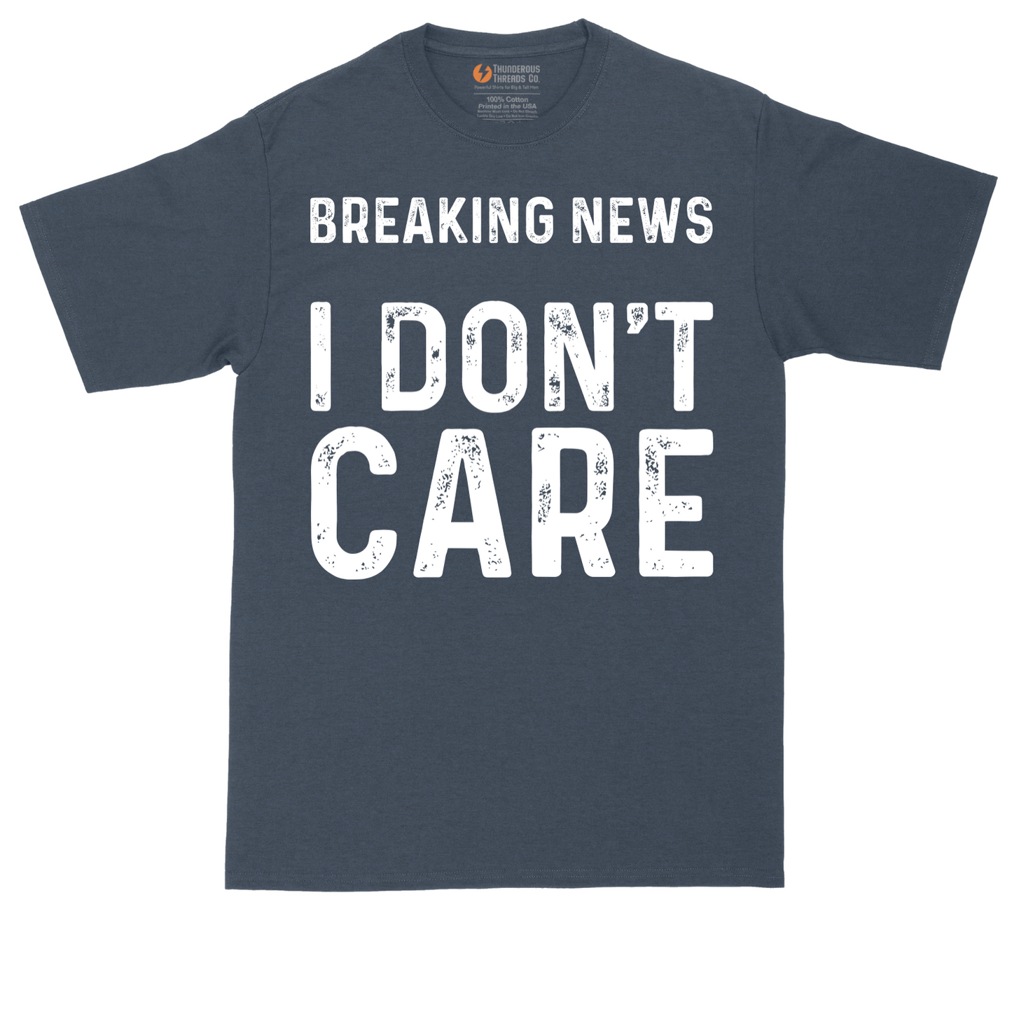 Breaking News I Don't Care tall t-shirt for men in Heather Navy