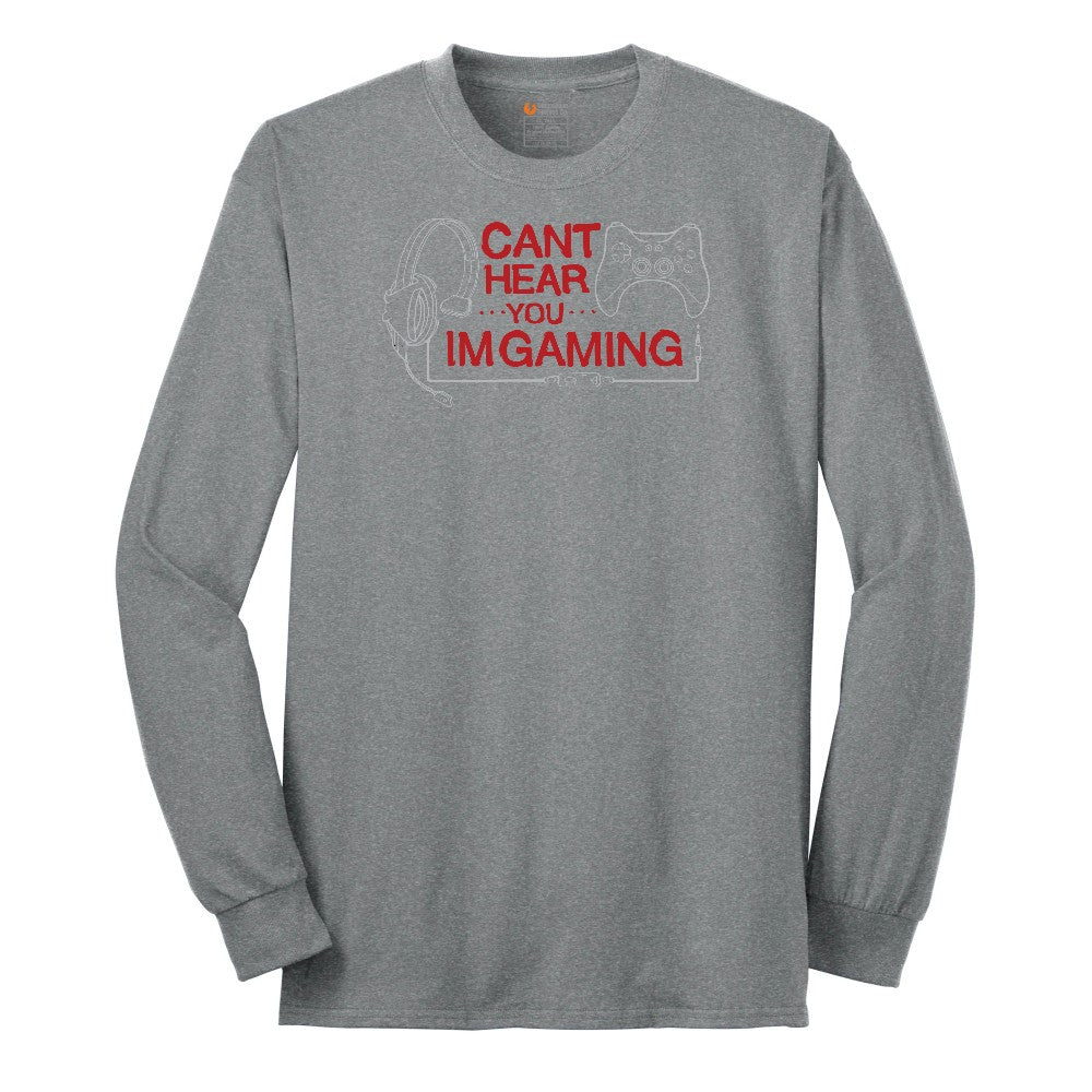 Can't Hear You I'm Gaming - Mens & Ladies T-Shirt Long Sleeve Tee - Athletic Grey