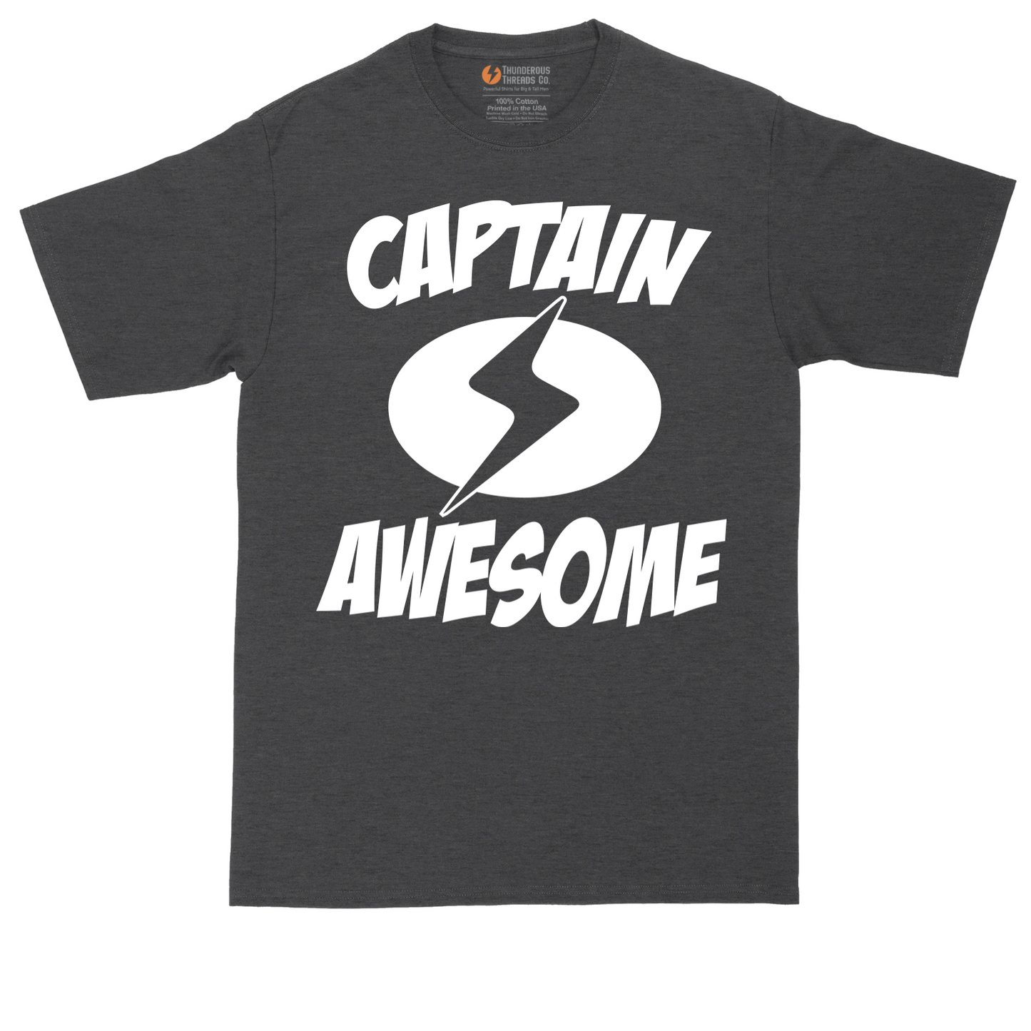 Captain Awesome tall t-shirt for men in Dark Heather Grey