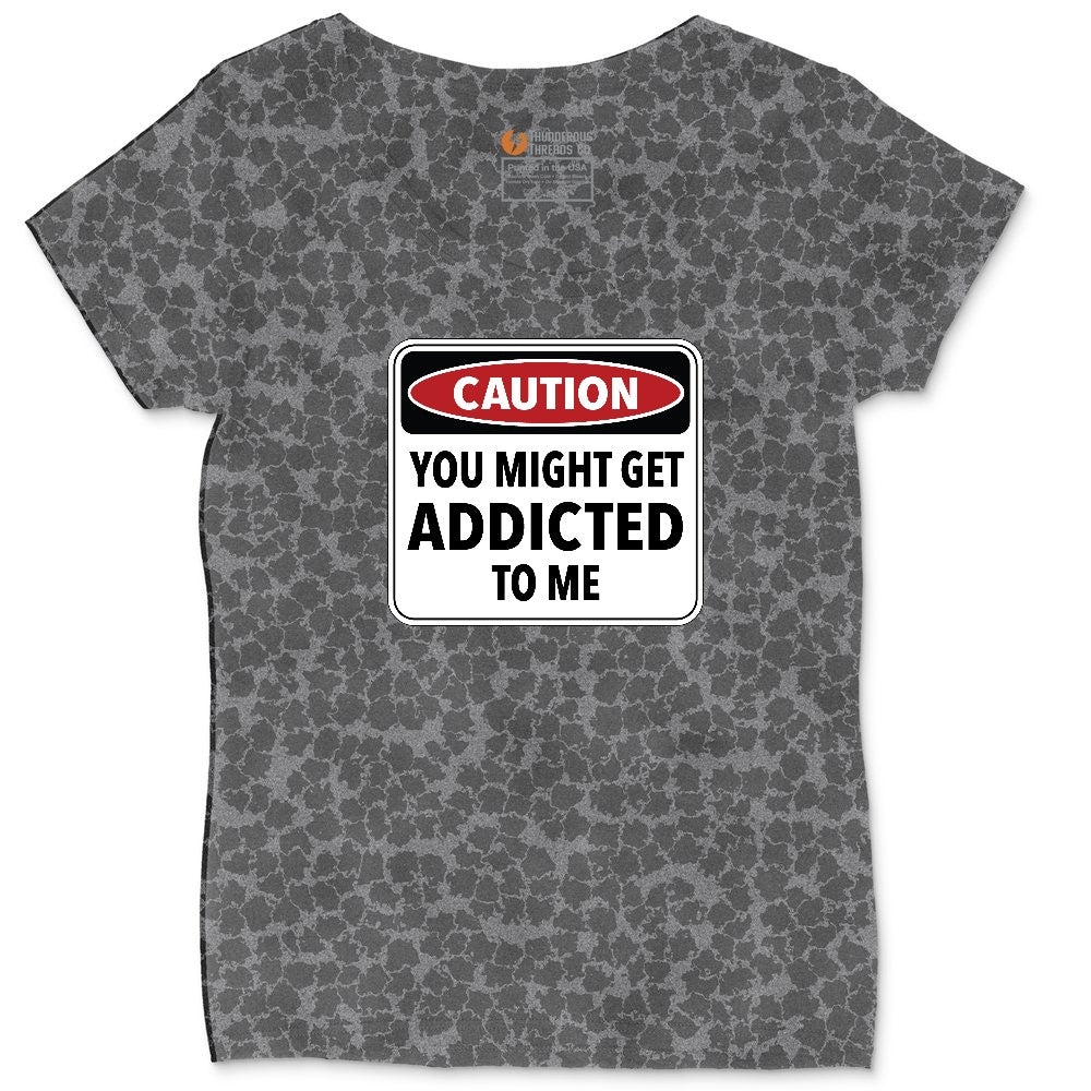 Caution You Might Get Addicted to Me Ladies Curvy Tee - Black Leopard