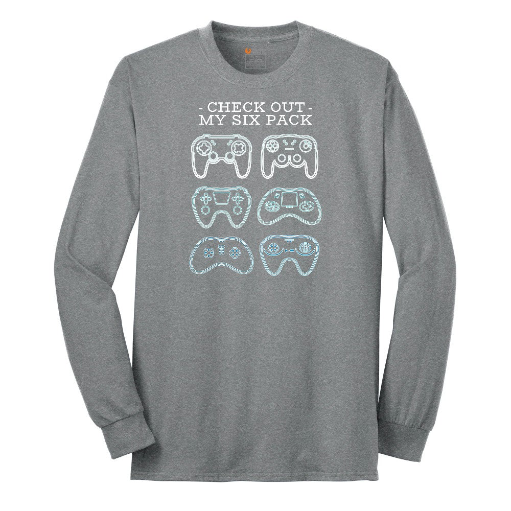 Check Out My Six Pack Video Game Version - Mens & Ladies T-Shirt Long Sleeve Tee - Athletic Grey