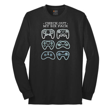Check Out My Six Pack Video Game Version - Mens & Ladies T-Shirt Long Sleeve Tee - Jet Black