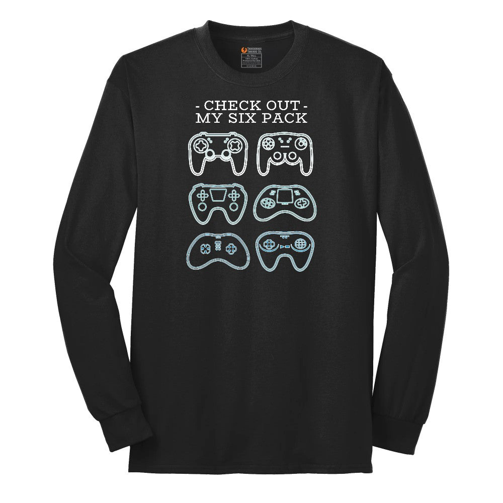 Check Out My Six Pack Video Game Version - Mens & Ladies T-Shirt Long Sleeve Tee - Jet Black