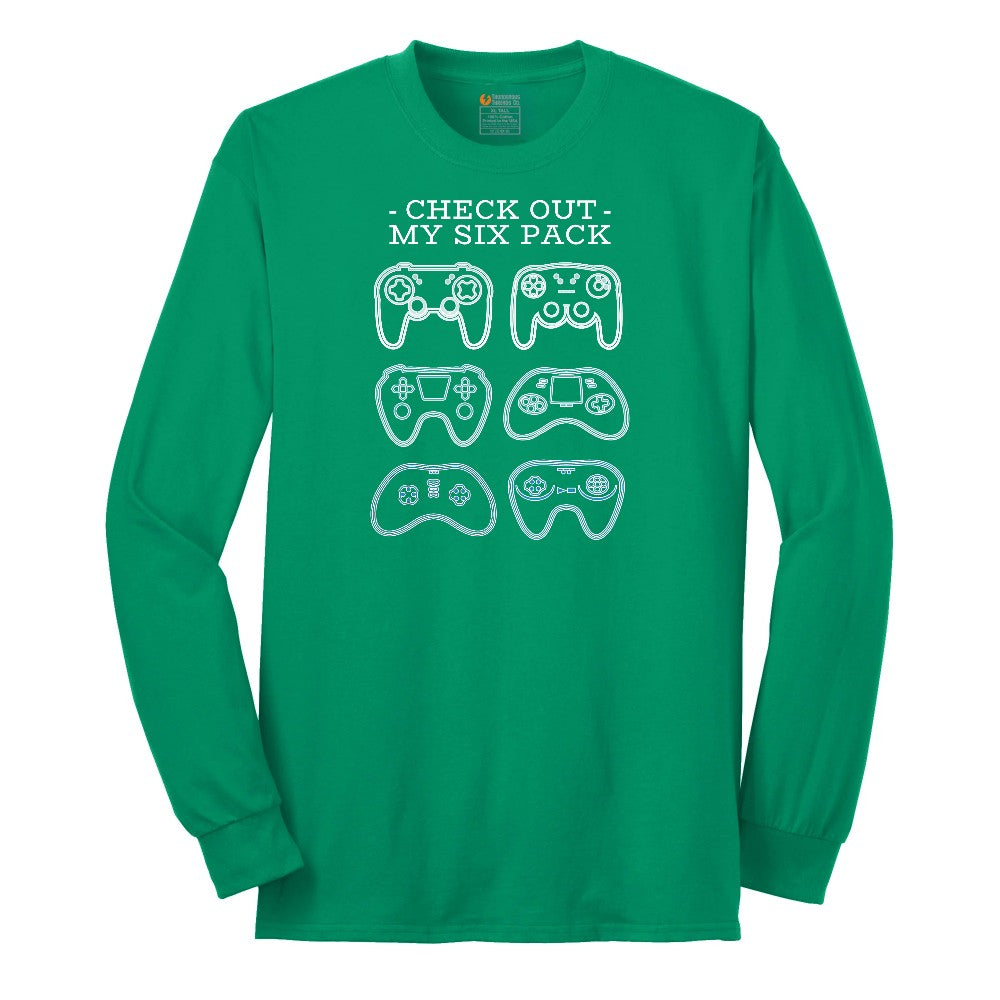 Check Out My Six Pack Video Game Version - Mens & Ladies T-Shirt Long Sleeve Tee - Kelly Green