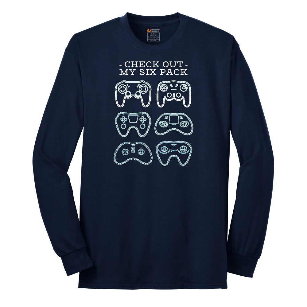 Check Out My Six Pack Video Game Version - Mens & Ladies T-Shirt Long Sleeve Tee - Navy