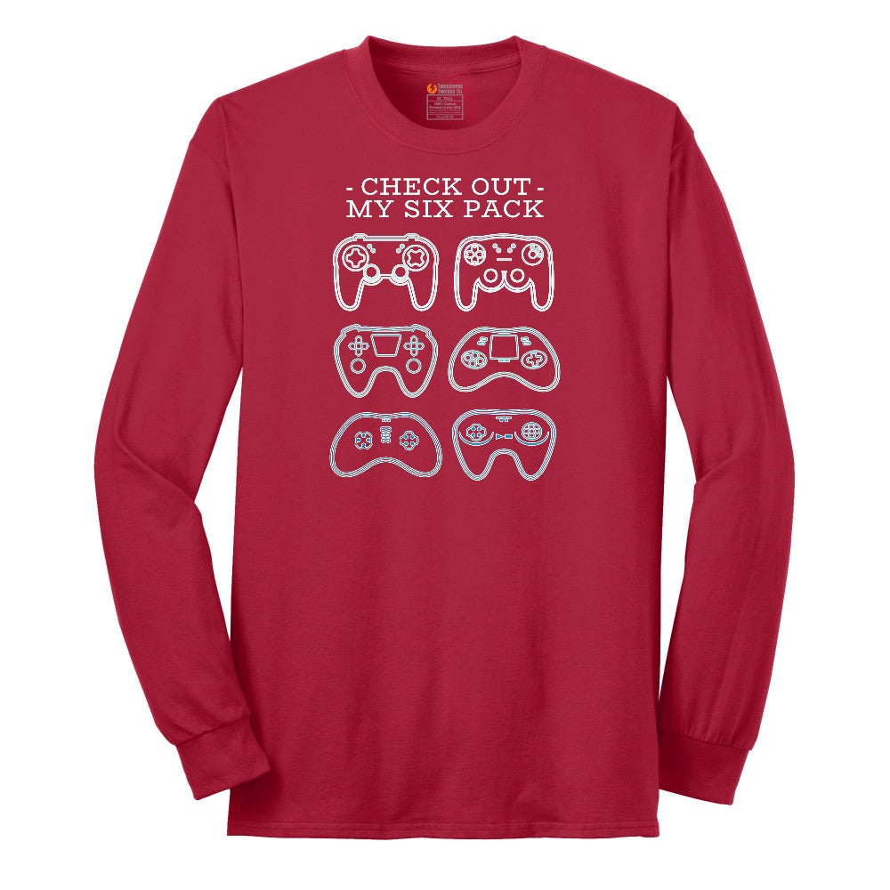 Check Out My Six Pack Video Game Version - Mens & Ladies T-Shirt Long Sleeve Tee - Red