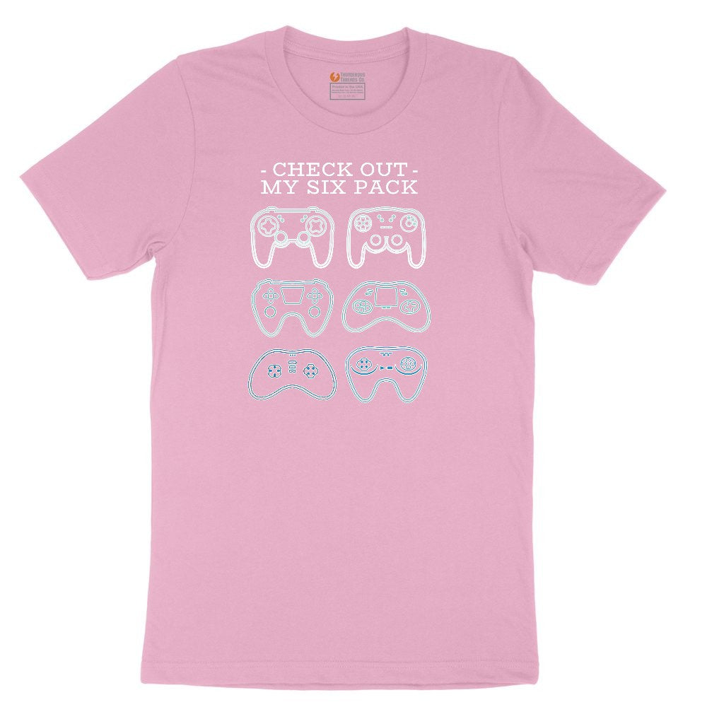 Check Out My Six Pack Video Game Version - Mens & Ladies T-Shirt Youth Short Sleeve Tee - Candy Pink