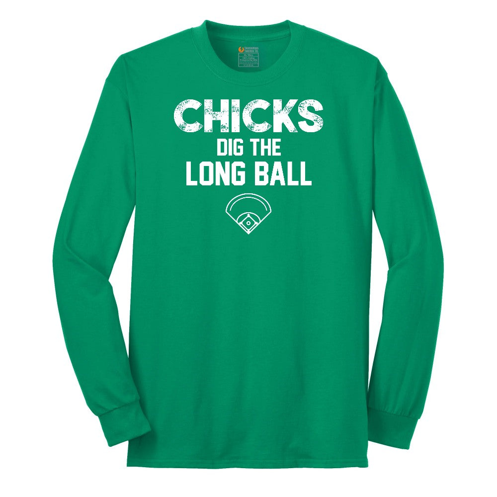 Chicks Dig the Long Ball Long Sleeve Tee - Kelly Green