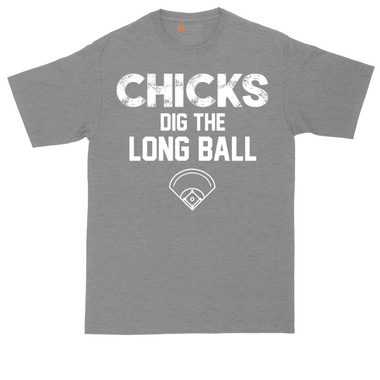 Chicks Dig the Long Ball tall t-shirt for men in Dark Heather Grey