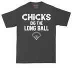 Chicks Dig the Long Ball tall t-shirt for men in Dark Heather Grey