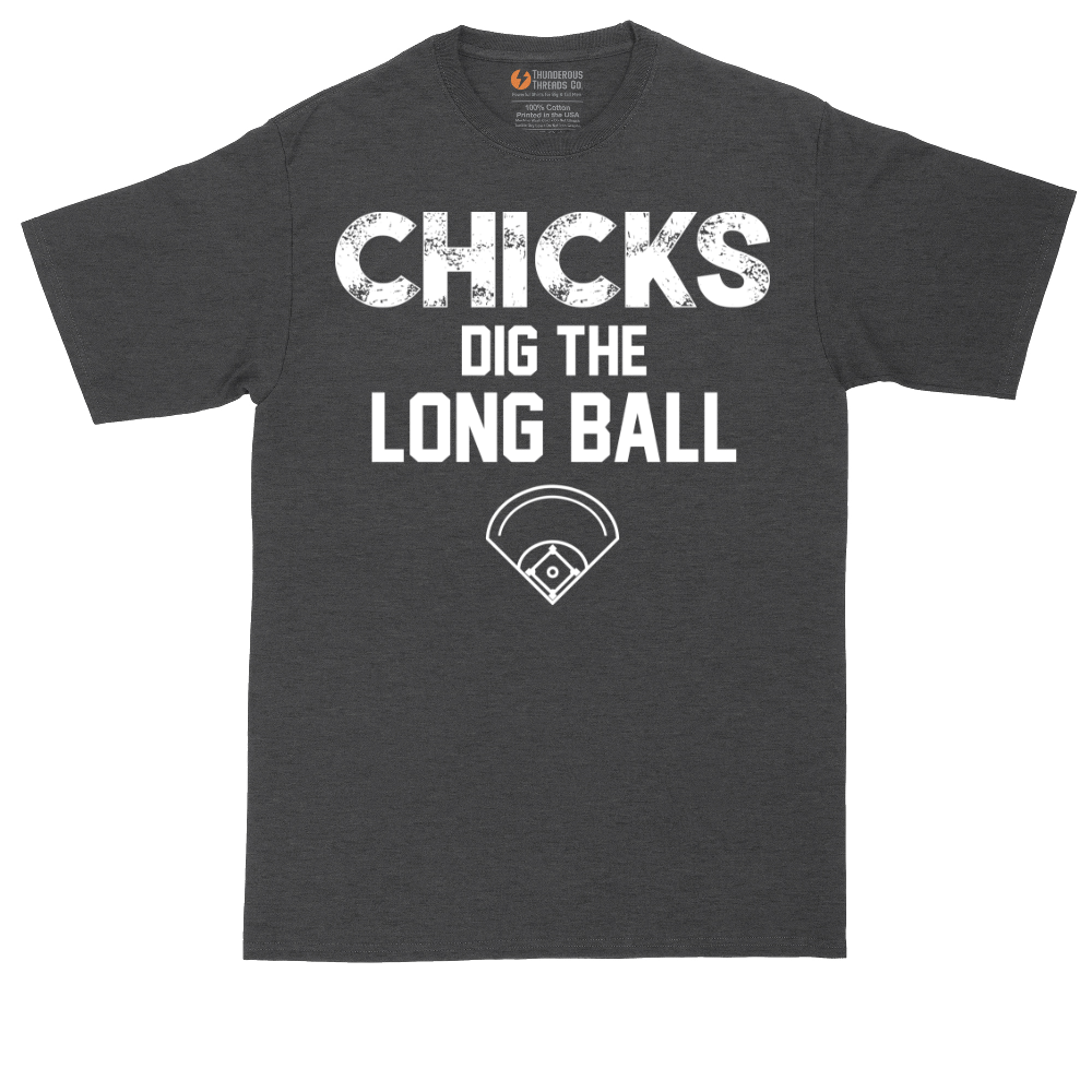 Chicks Dig the Long Ball tall t-shirt for men in Dark Heather Grey