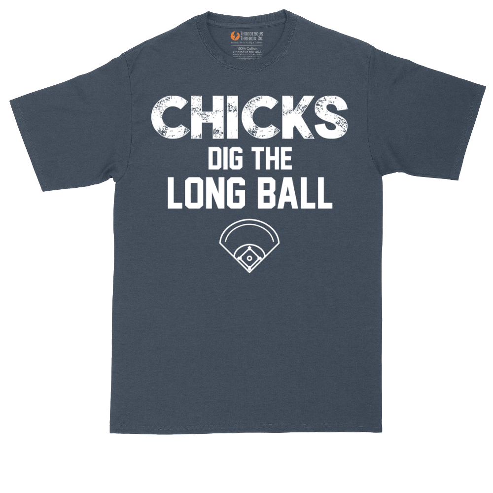 Chicks Dig the Long Ball tall t-shirt for men in Heather Navy