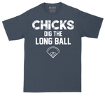 Chicks Dig the Long Ball tall t-shirt for men in Heather Navy
