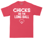 Chicks Dig the Long Ball tall t-shirt for men in Heather Red