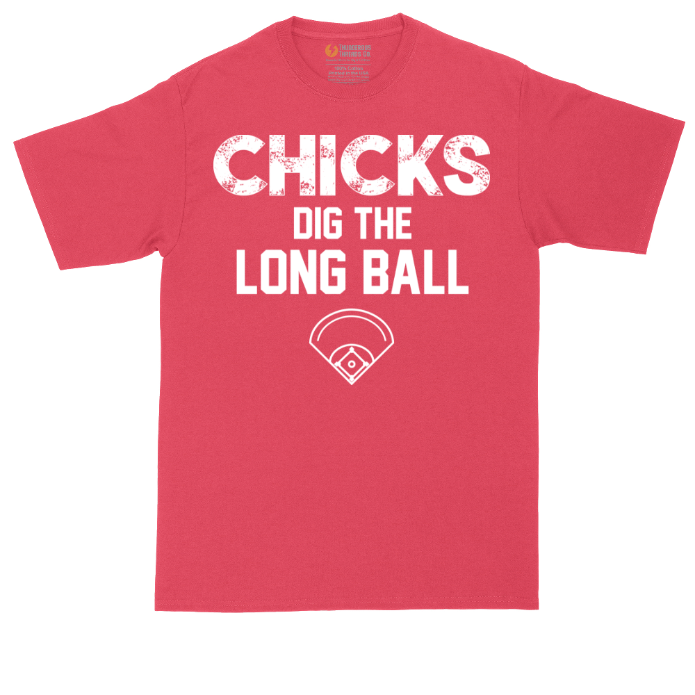 Chicks Dig the Long Ball tall t-shirt for men in Heather Red
