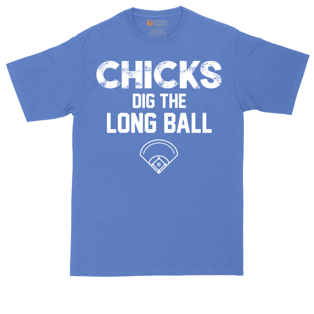 Chicks Dig the Long Ball tall t-shirt for men in Heather Royal