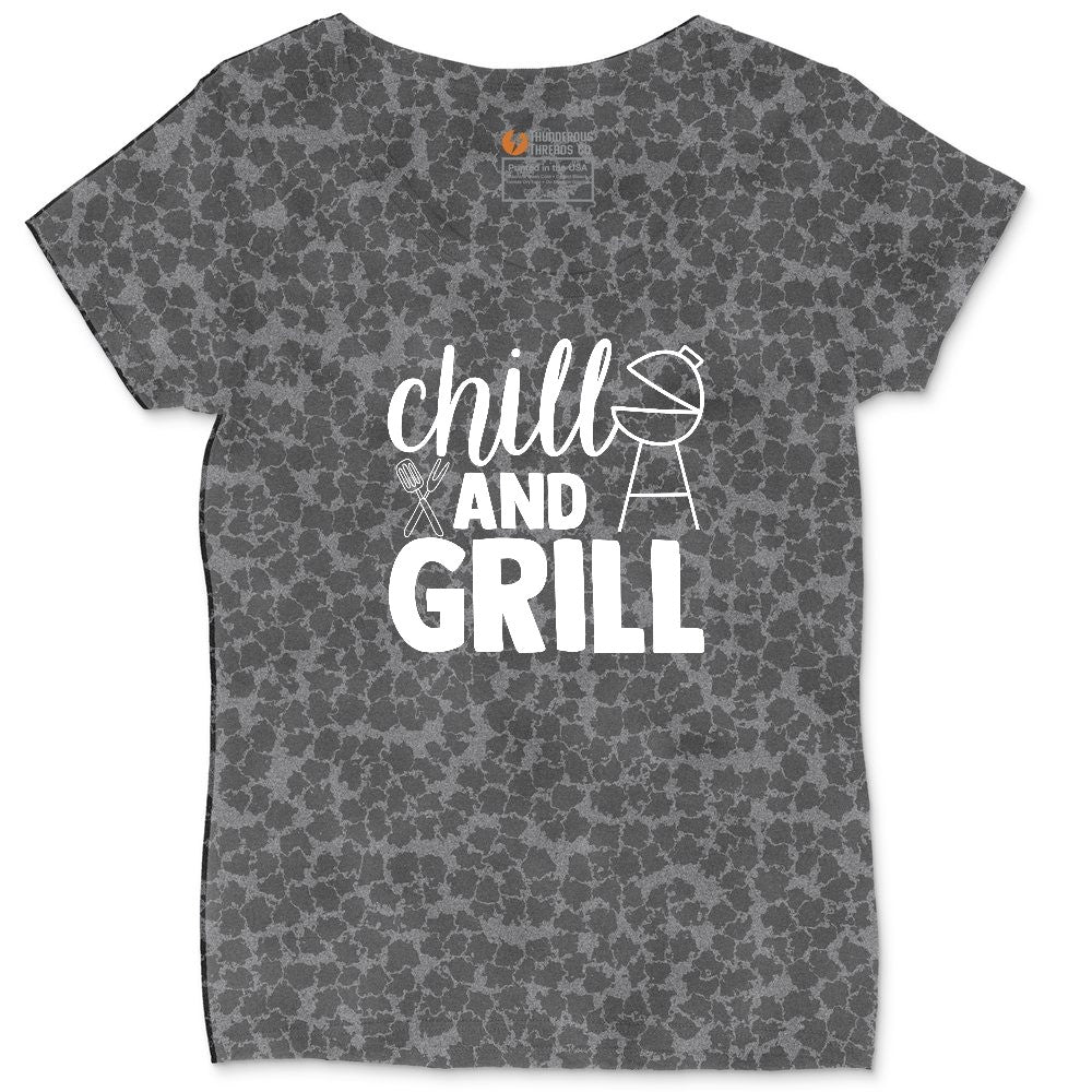 Chill and Grill Ladies Curvy Tee - Black Leopard