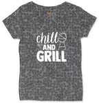 Chill and Grill Ladies Curvy Tee - Black Leopard