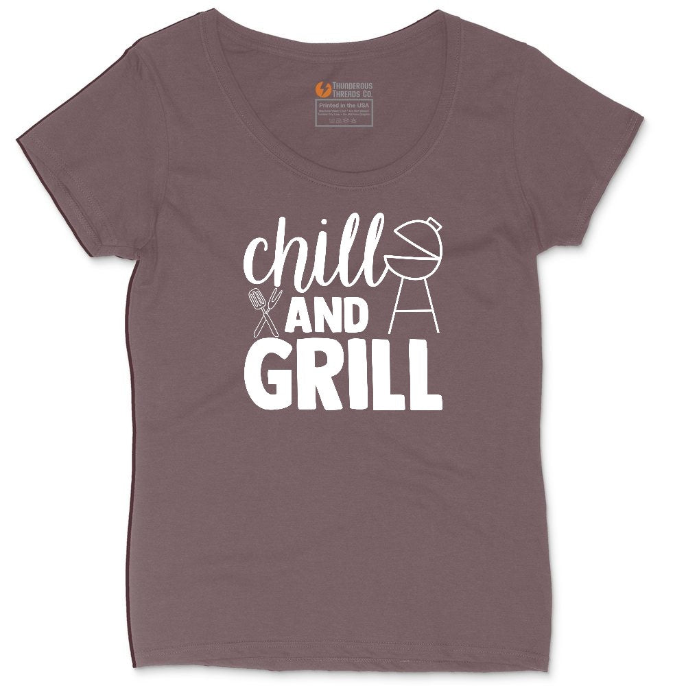 Chill and Grill Ladies Curvy Tee - Sangria Blackout